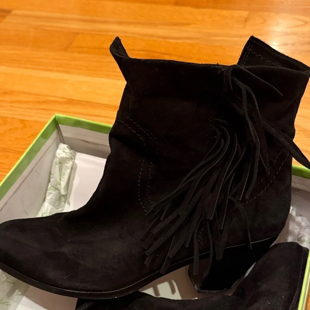 Sam Edelman Black Suede Fringe Boots